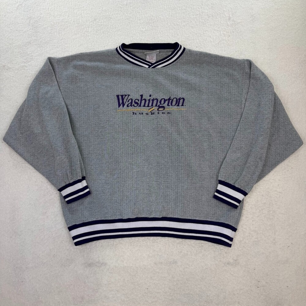 Vintage Retro 90's Washington Huskies Crewneck Sweatshirt Gray XL